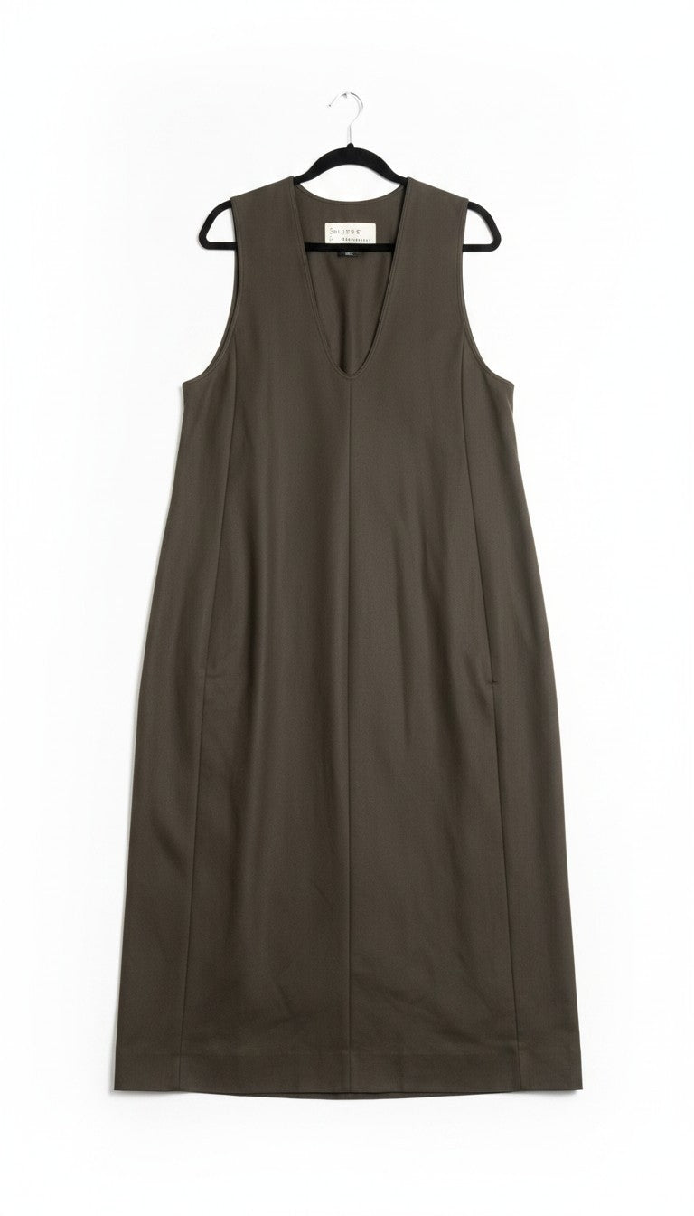 Source Unknown faux leather mouwloze midi jurk Adua bruin S tweedehands dames designer