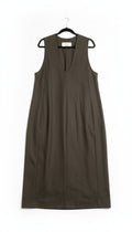 Source Unknown faux leather mouwloze midi jurk Adua bruin S tweedehands dames designer