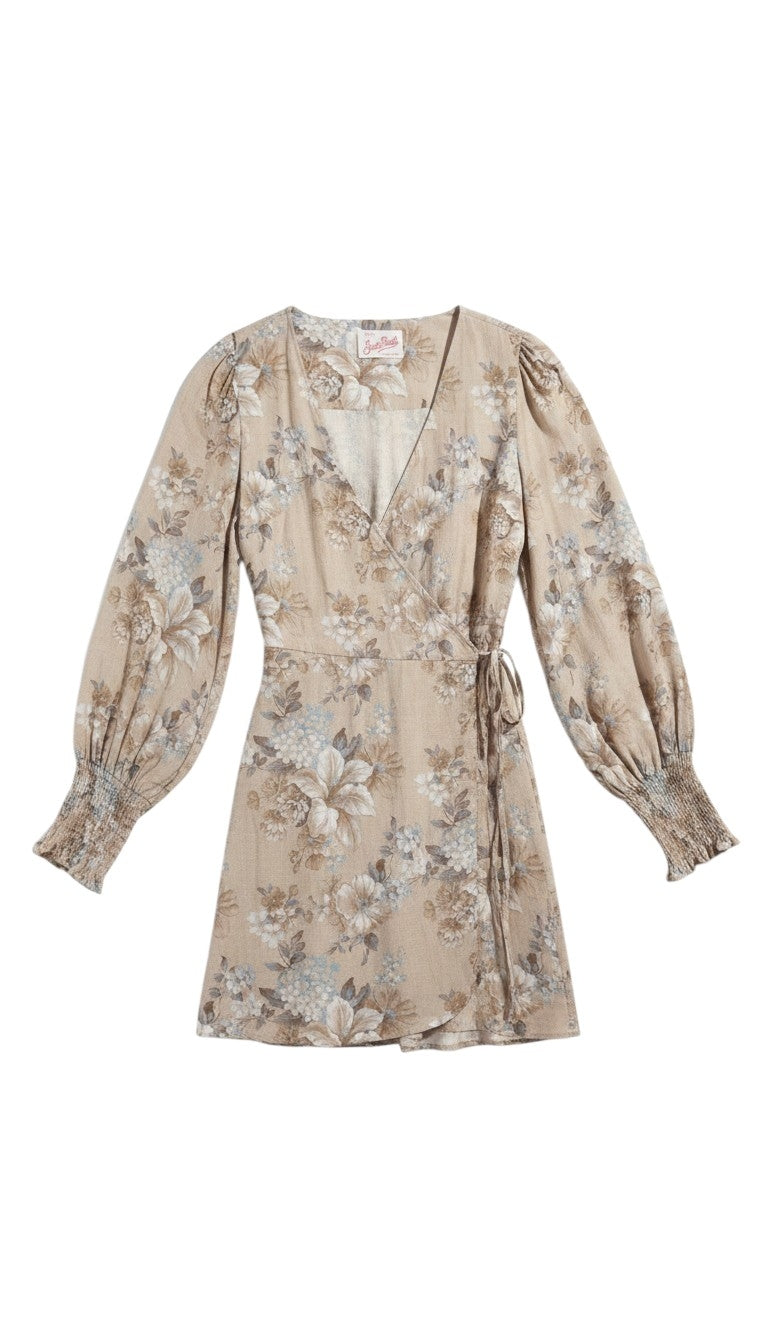 Mc2 Saint Barth korte linnen wikkeljurk beige L 40 tweedehands dames