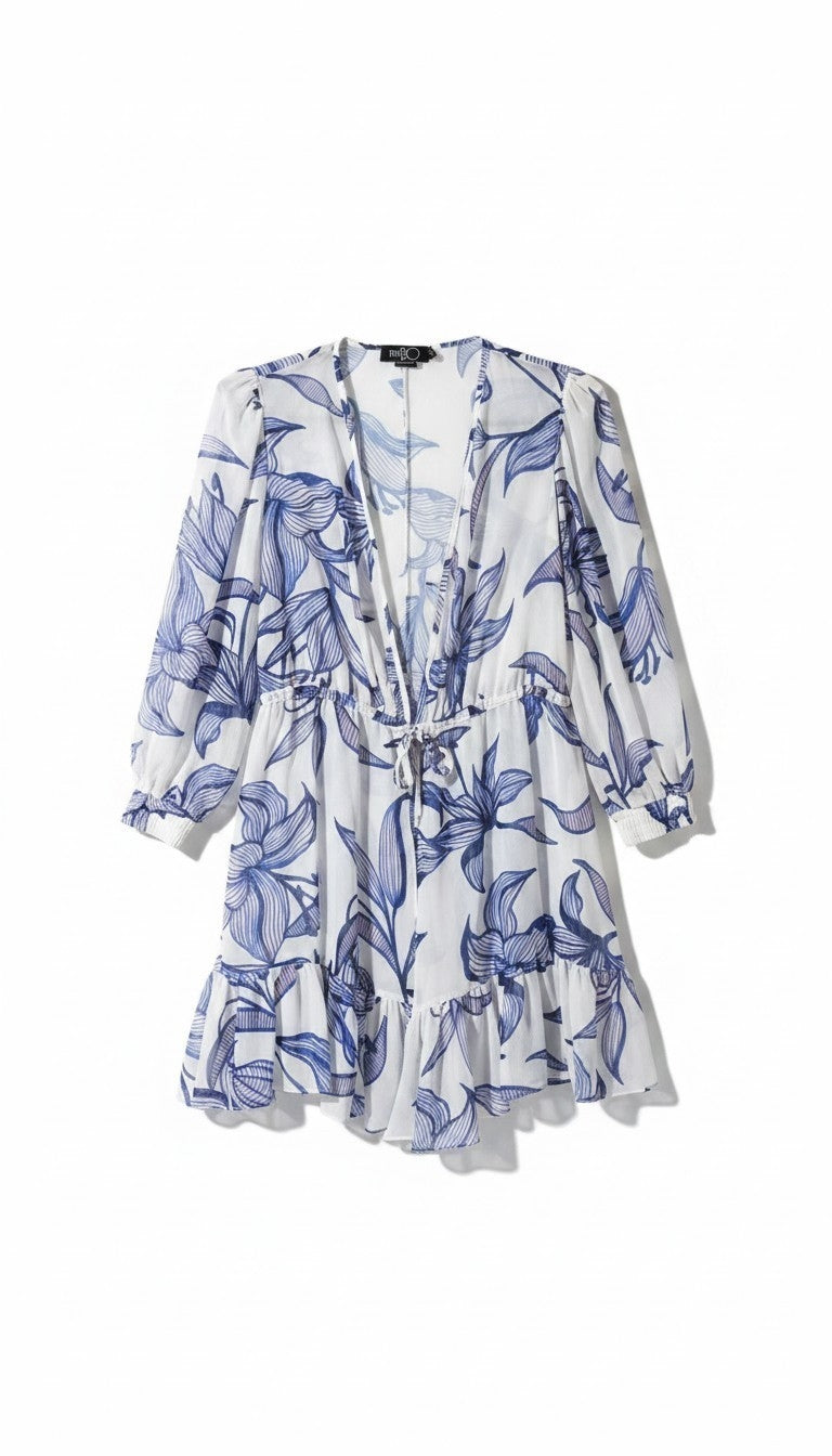 Patbo cover up resortwear beach jurk Targazer wit blauw M 38 tweedehands dames
