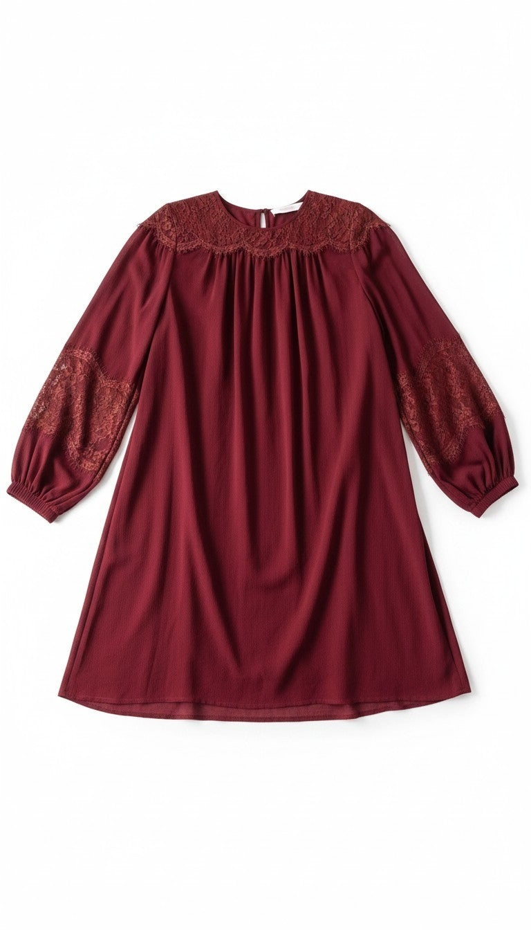 See by Chloe kant korte jurk Georgette rood FR42 tweedehands designer dames