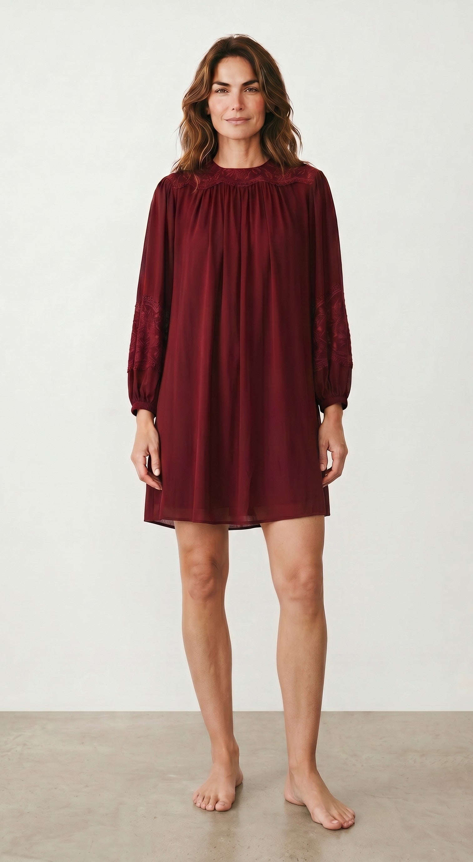 See by Chloe kant korte jurk Georgette rood FR42 tweedehands designer dames