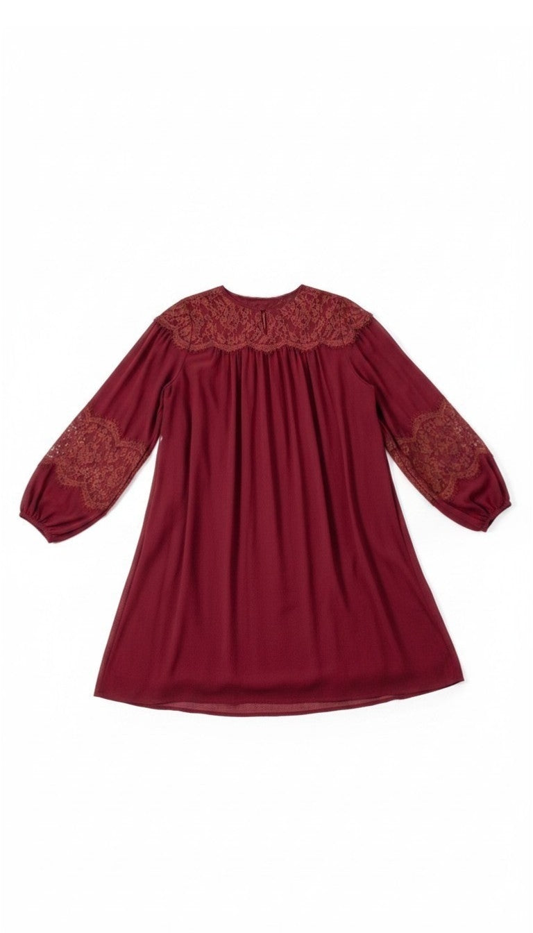 See by Chloe kant korte jurk Georgette rood FR42 tweedehands designer dames