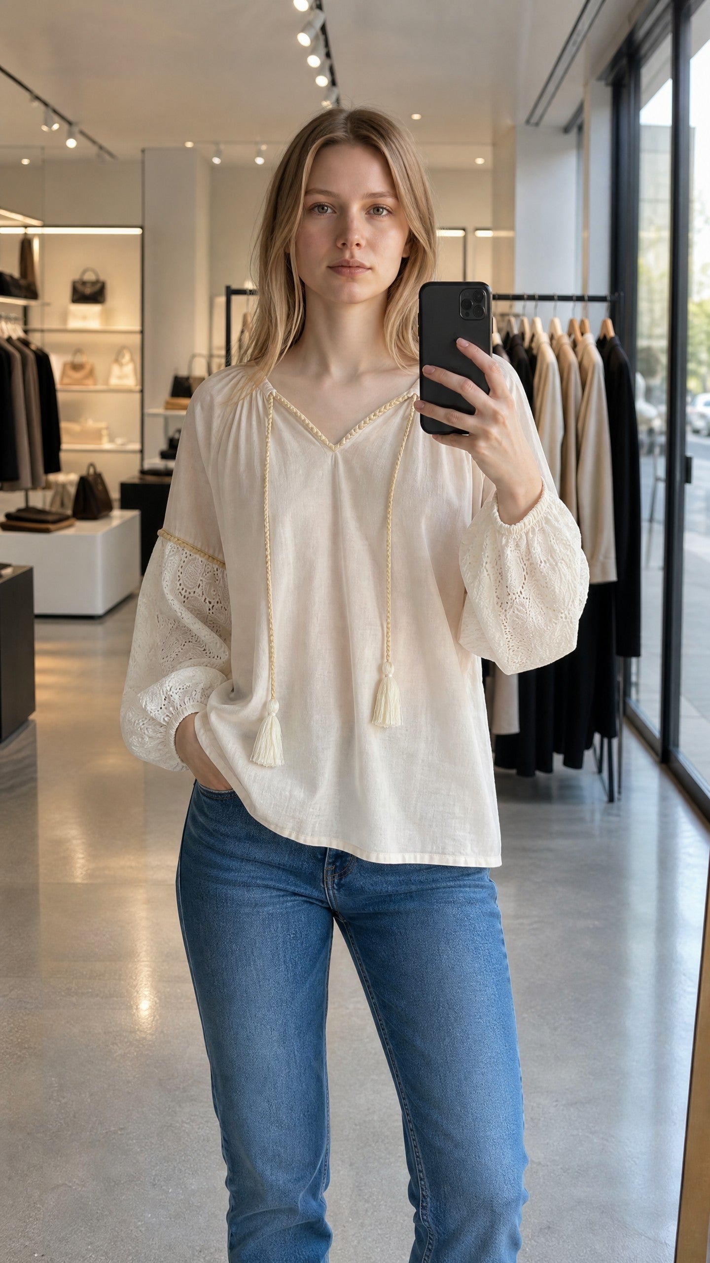 Resortwear top ibiza boho Taj by Sabrina Crippa S 36 wit beige katoen tweedehands dames