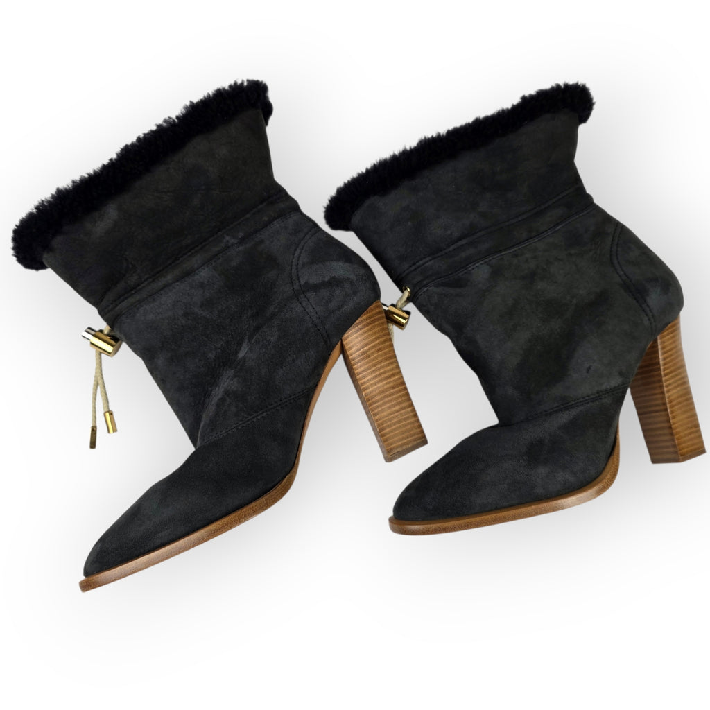 Chloe enkellaarzen antraciet grijs 40.5 suede wol leer tweedehands dames designer