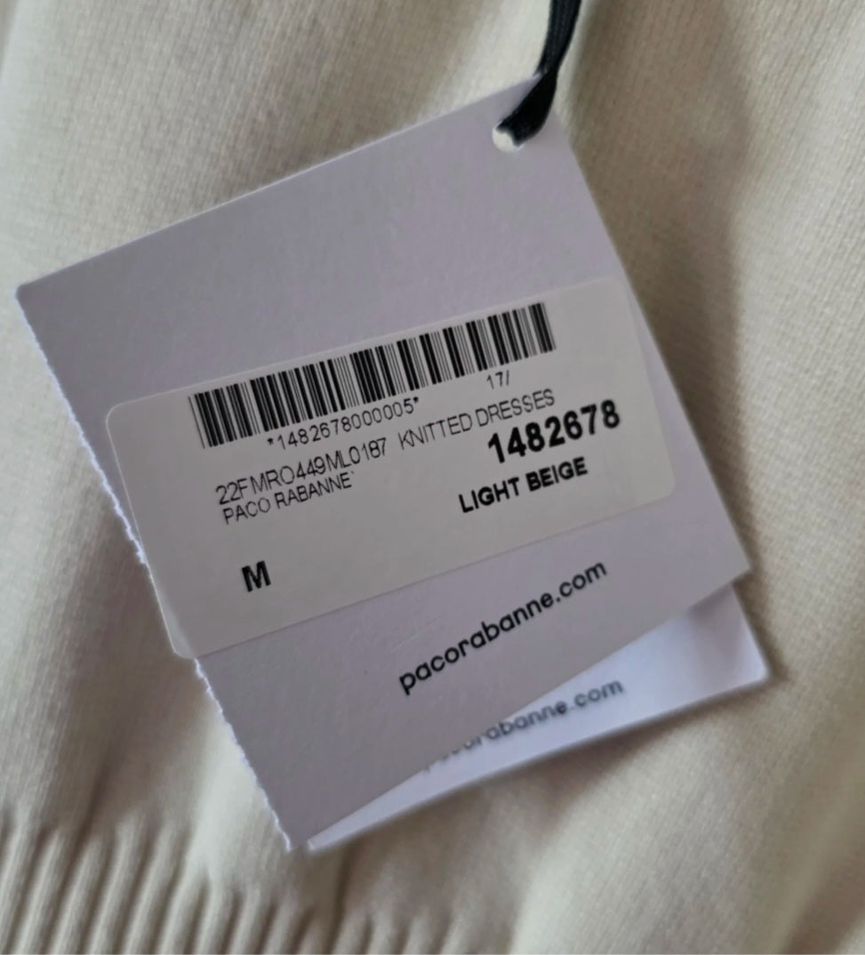 Paco Rabanne gebreide midi-jurk licht beige maat M nieuw