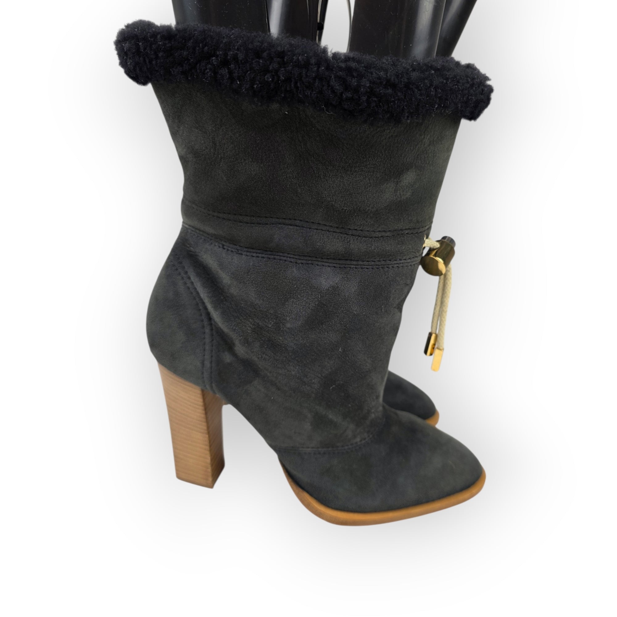 Chloe enkellaarzen antraciet grijs 40.5 suede wol leer tweedehands dames designer