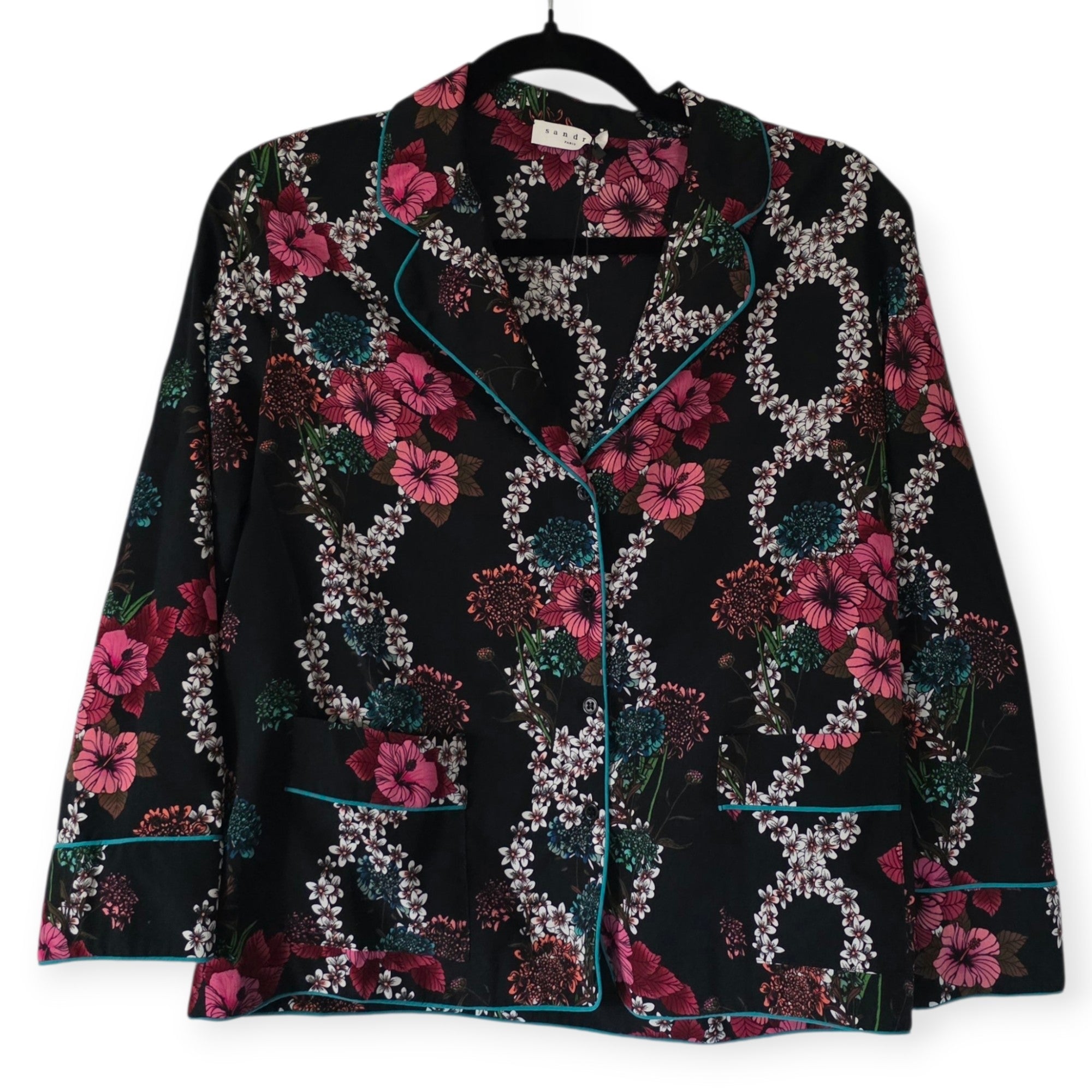 Sandro Paris setje pak broek blouse S 36 zwart multicolour pre-loved