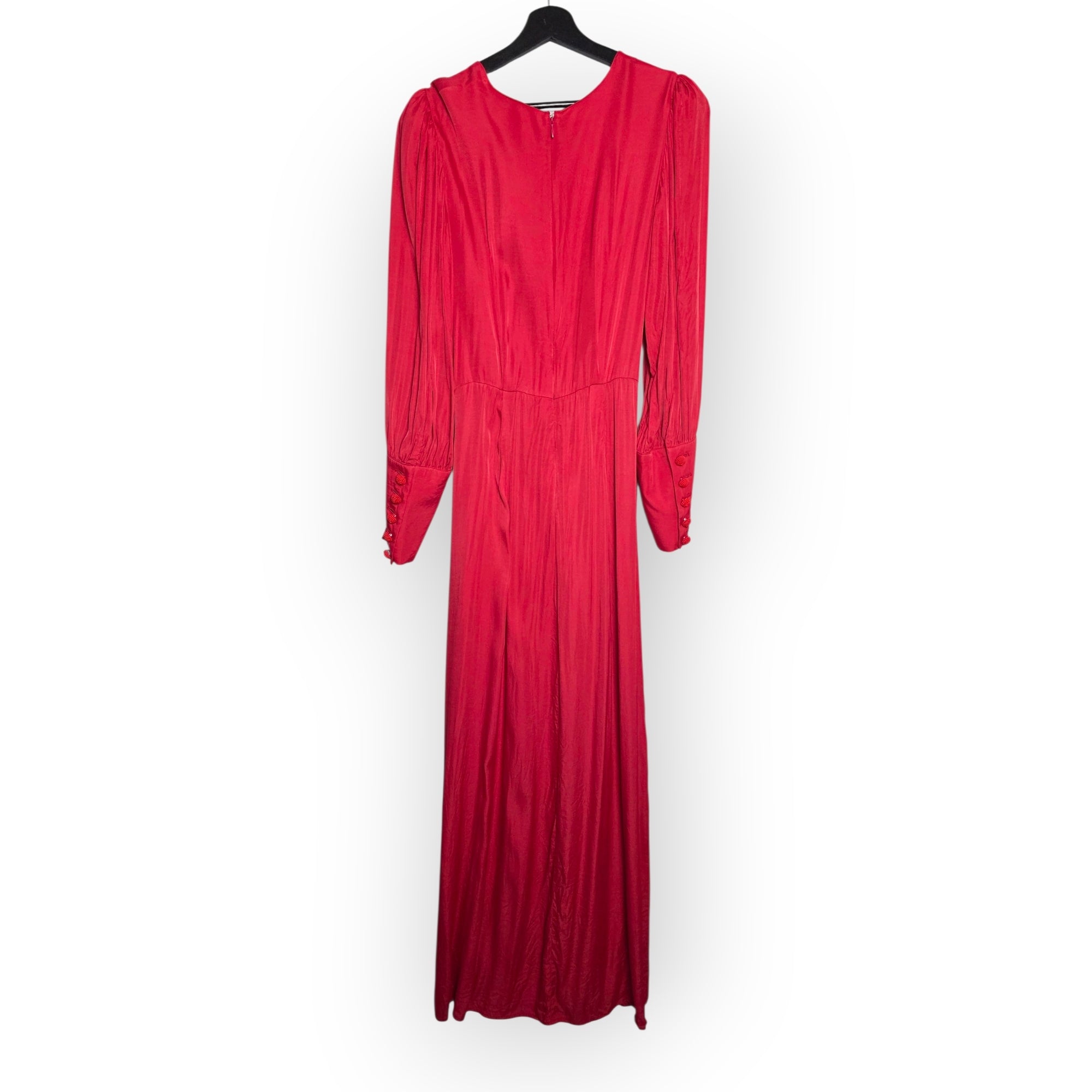 Farm Rio rode puff sleeve cut-out maxi jurk L – nieuw met mini vlekje