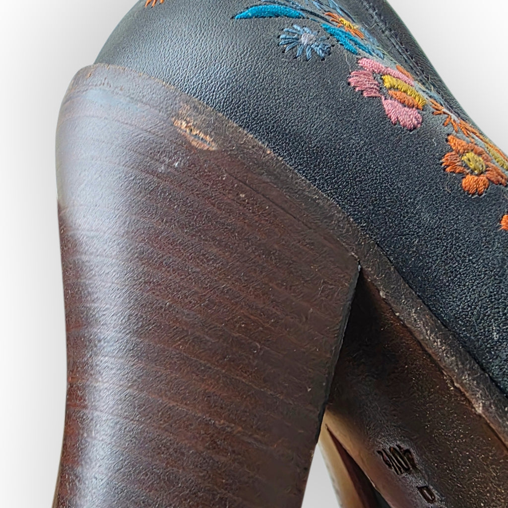 Dries van Noten geborduurde leren pumps maat 40,5 bruin tweedehands dames designer