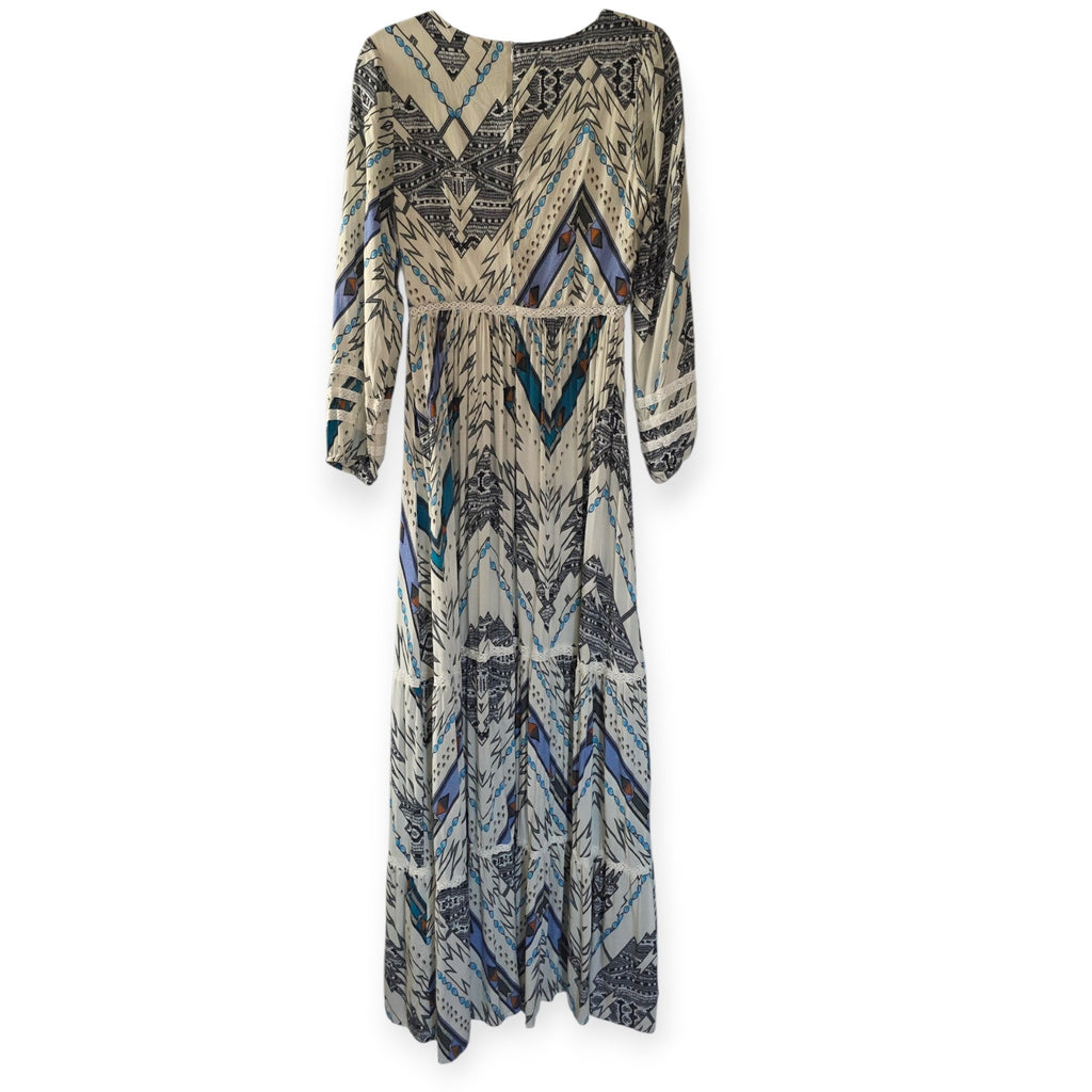 Melissa Odabash lange maxi jurk wit blauw S 36 resortwear tweedehands dames designer