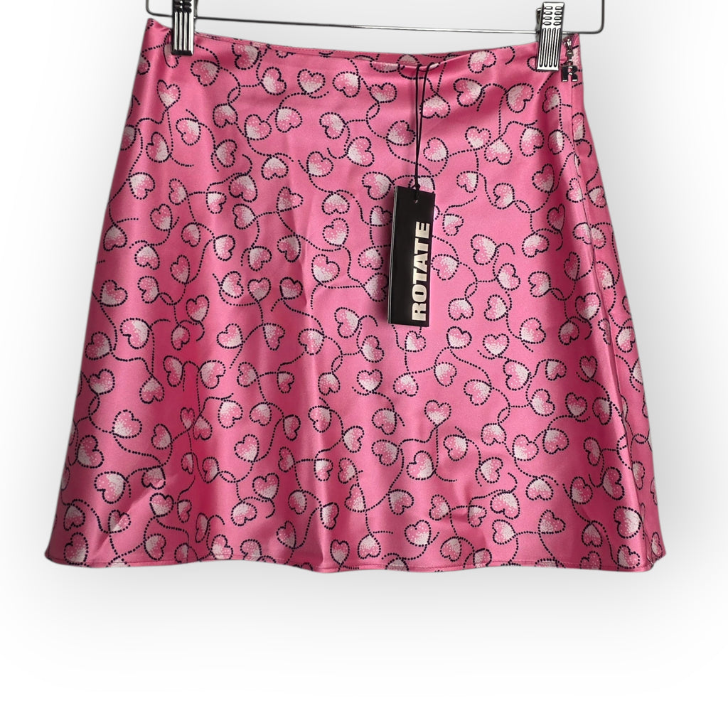 ROTATE Mania Skirt set Sachet Pink satijnen hartjes co‑ord  34 xs rok en top tweedehands dames designer