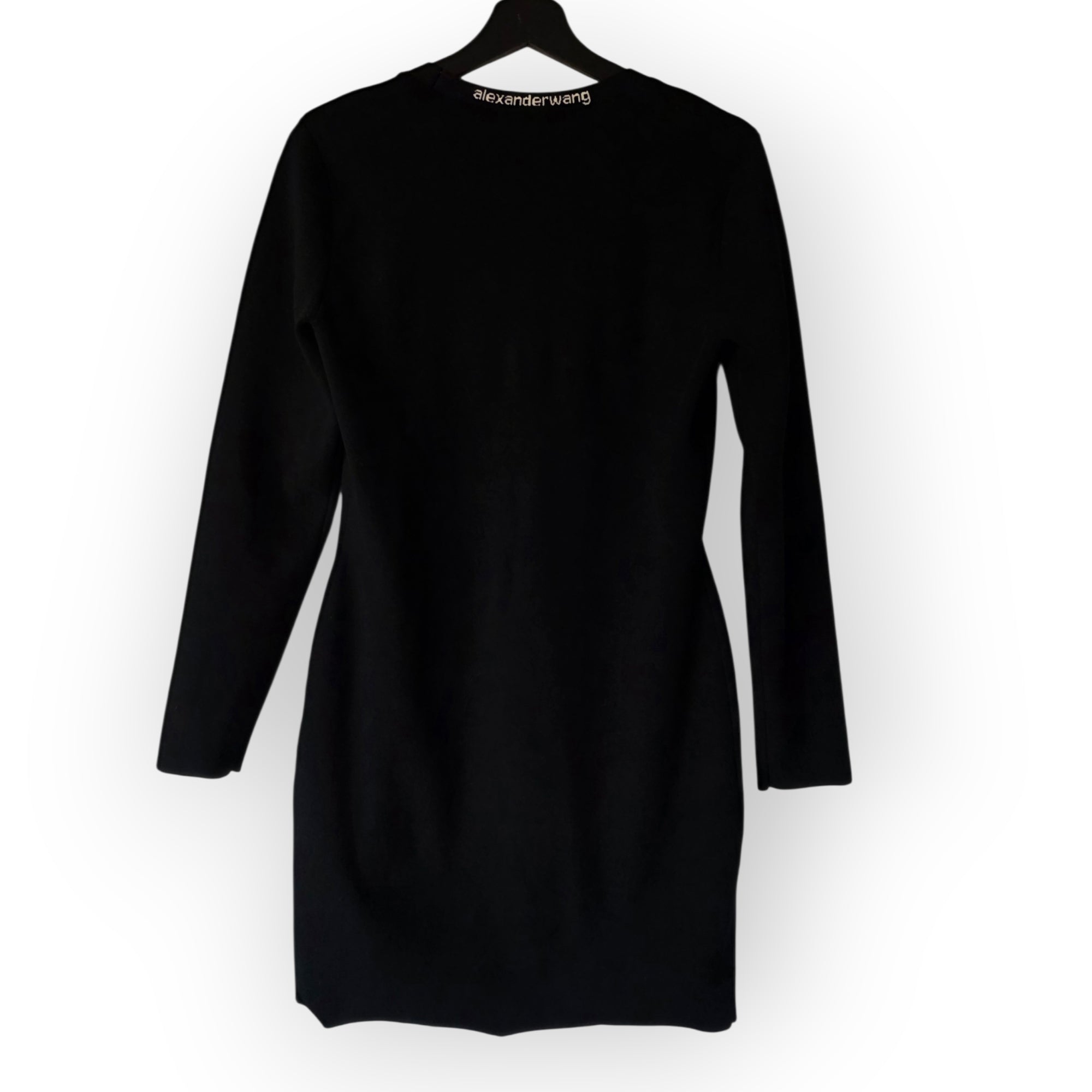 T.Alexander Wang zwart logo bodycon mini‑jurk maat L 38/40 tweedehands dames designer