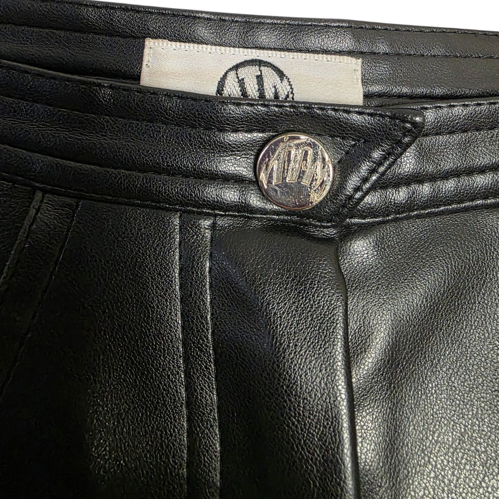 Mugler vintage faux leather dames broek zwart wijde pijpen FR36 34 xs tweedehands designer dames