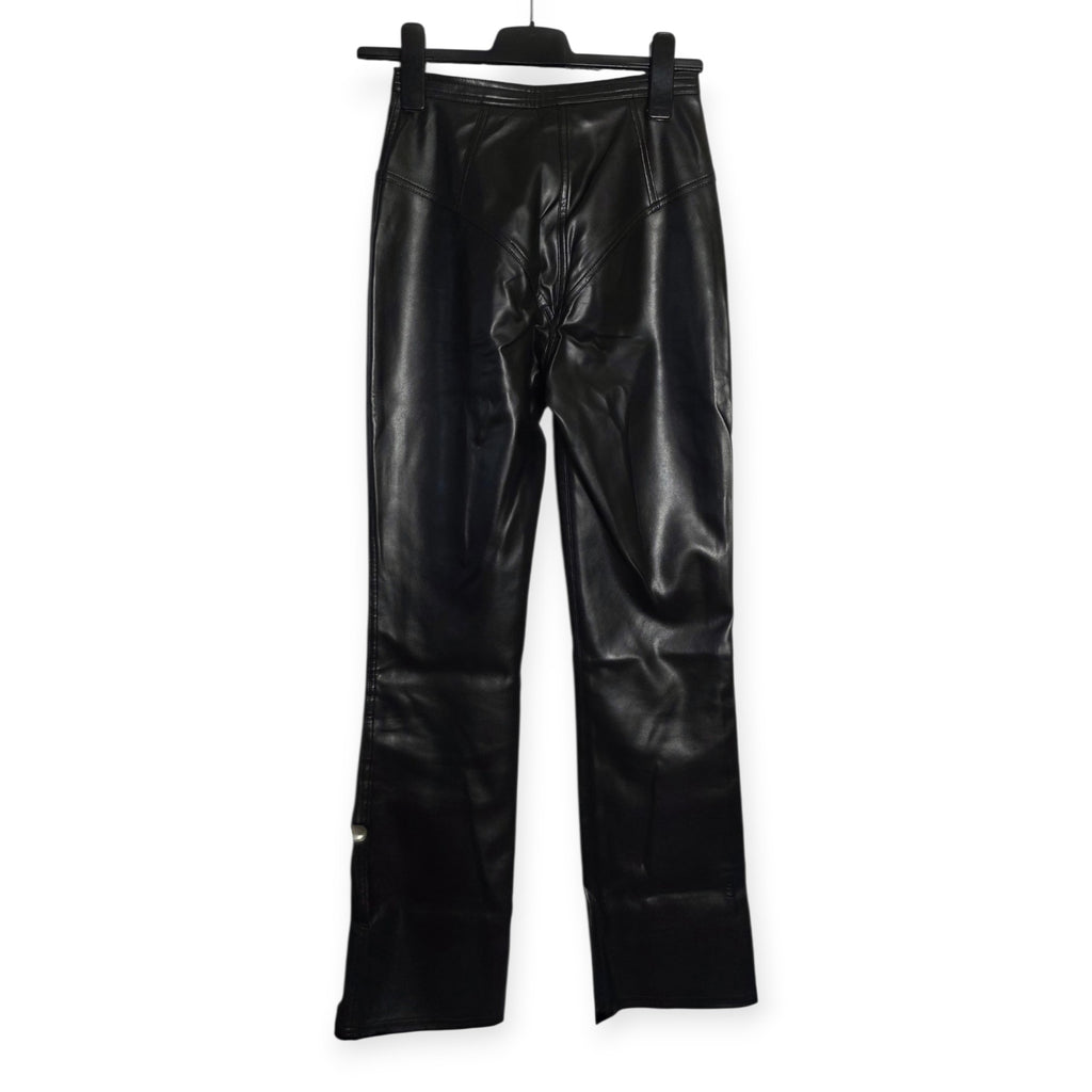 Mugler vintage faux leather dames broek zwart wijde pijpen FR36 34 xs tweedehands designer dames