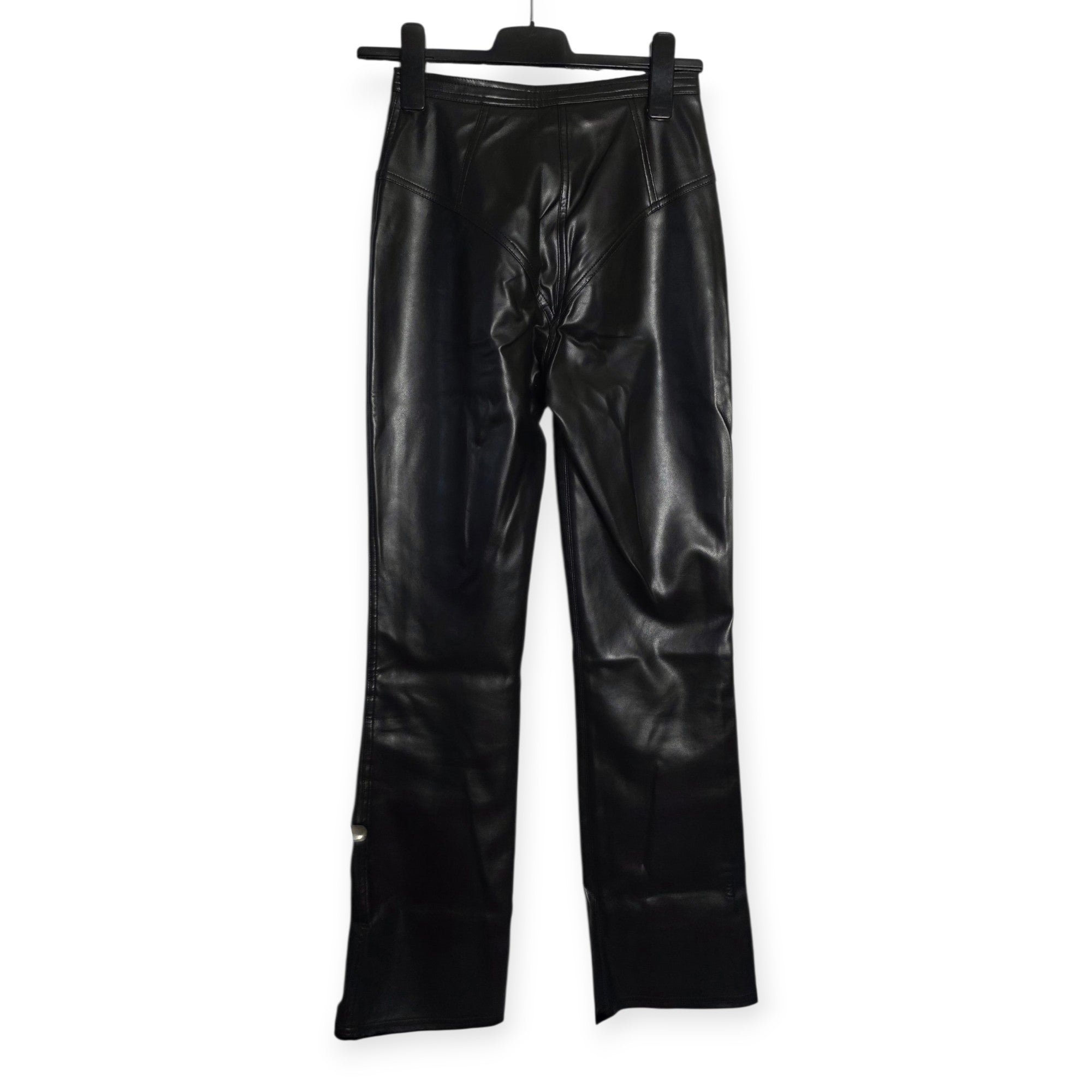 Mugler vintage faux leather dames broek zwart wijde pijpen FR36 34 xs tweedehands designer dames