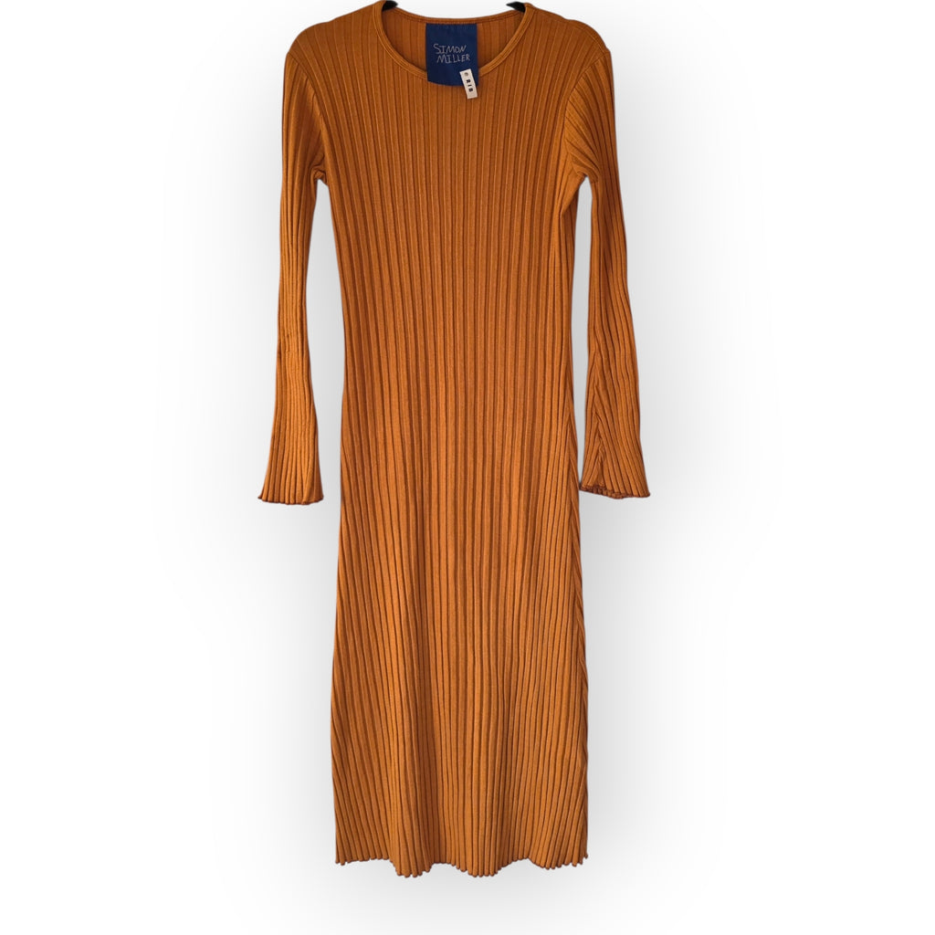 Simon Miller rib midi jurk S 36 roestbruin oranje enkellengte tweedehands dames designer