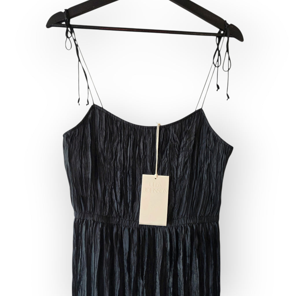 Ulla Johnson zwarte plooi plissé midi‑jurk mouwloos maat 34 xs tweedehands dames designer