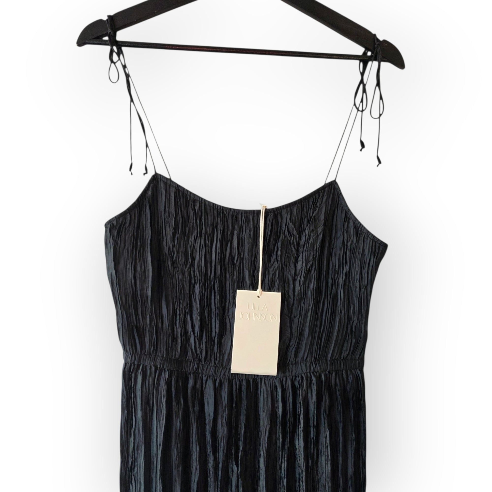 Ulla Johnson zwarte plooi plissé midi‑jurk mouwloos maat 34 xs tweedehands dames designer