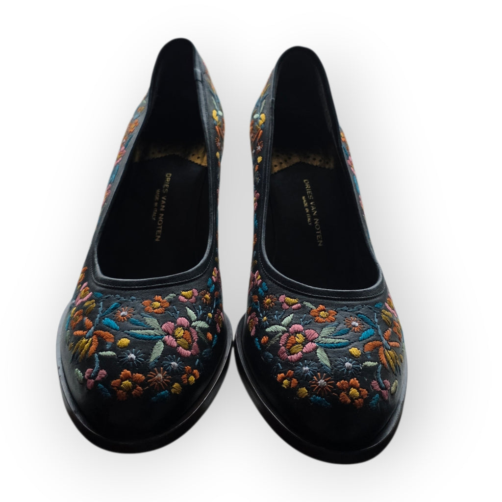 Dries van Noten geborduurde leren pumps maat 40,5 bruin tweedehands dames designer