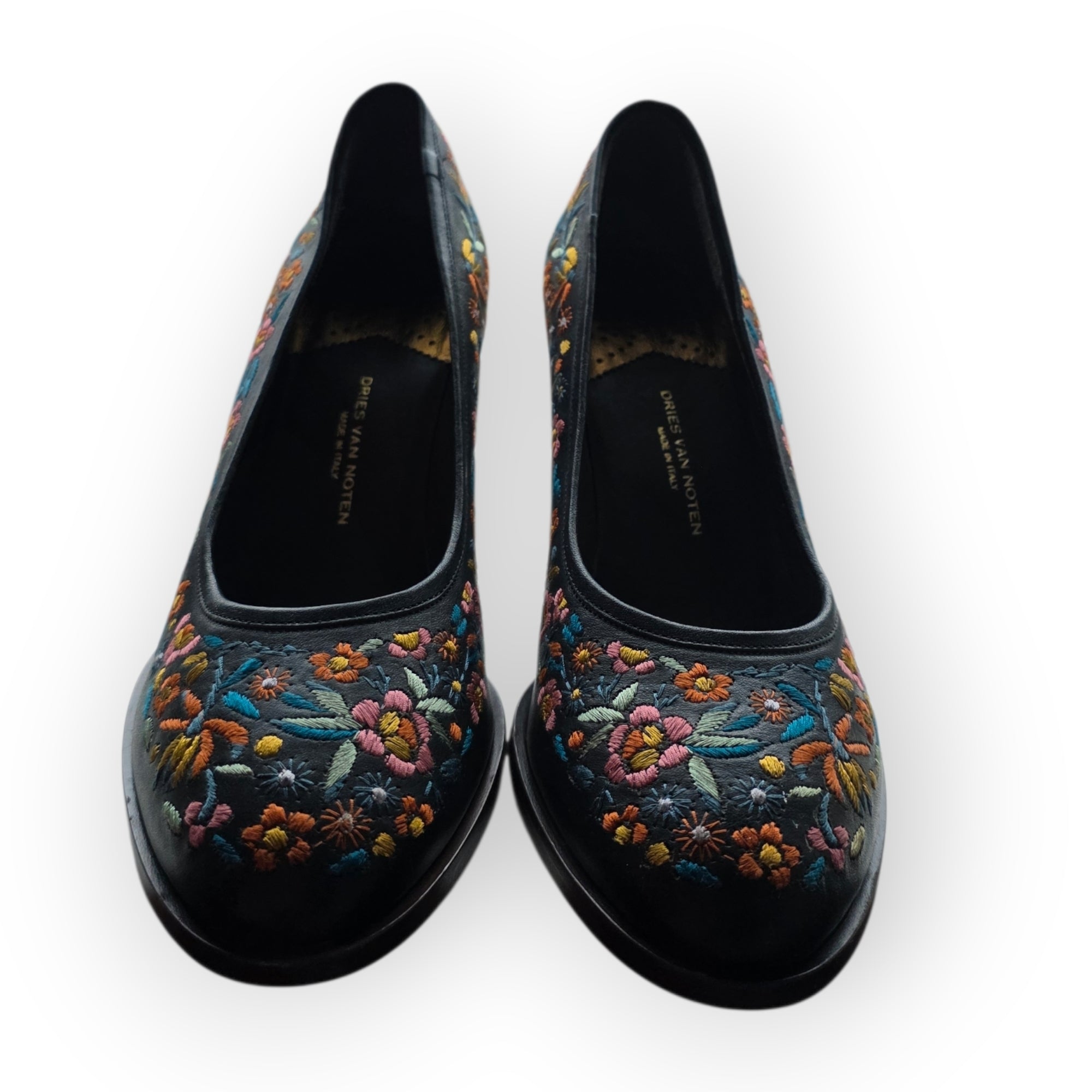 Dries van Noten geborduurde leren pumps maat 40,5 bruin tweedehands dames designer