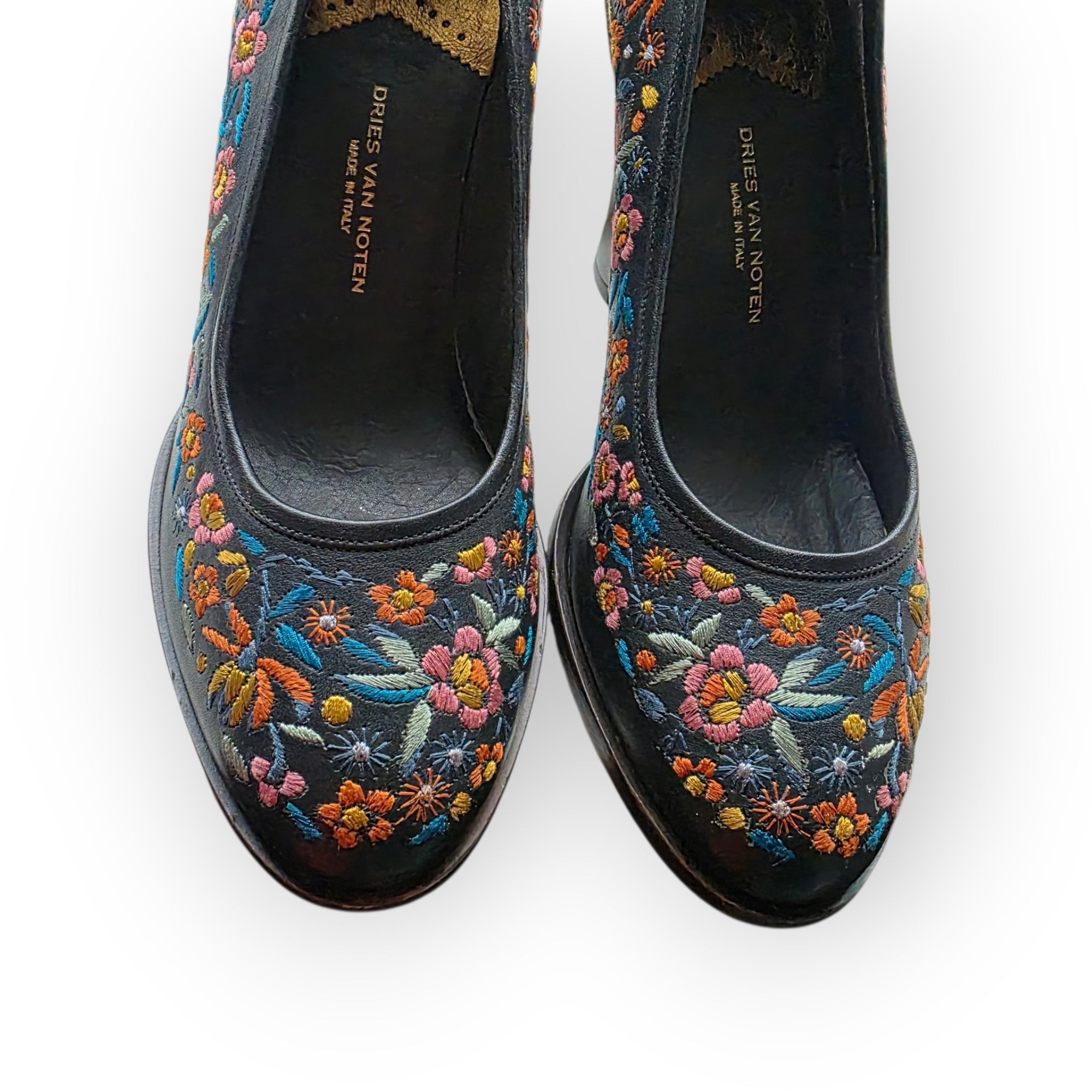Dries van Noten geborduurde leren pumps maat 40,5 bruin tweedehands dames designer