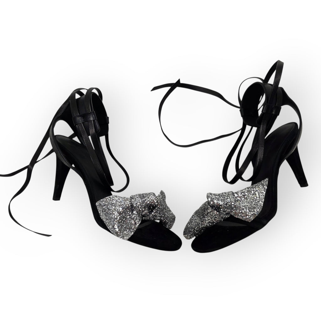 Isabel Marant bow glitter hakken Akynn zwart zilver 36 tweedehands dames designer