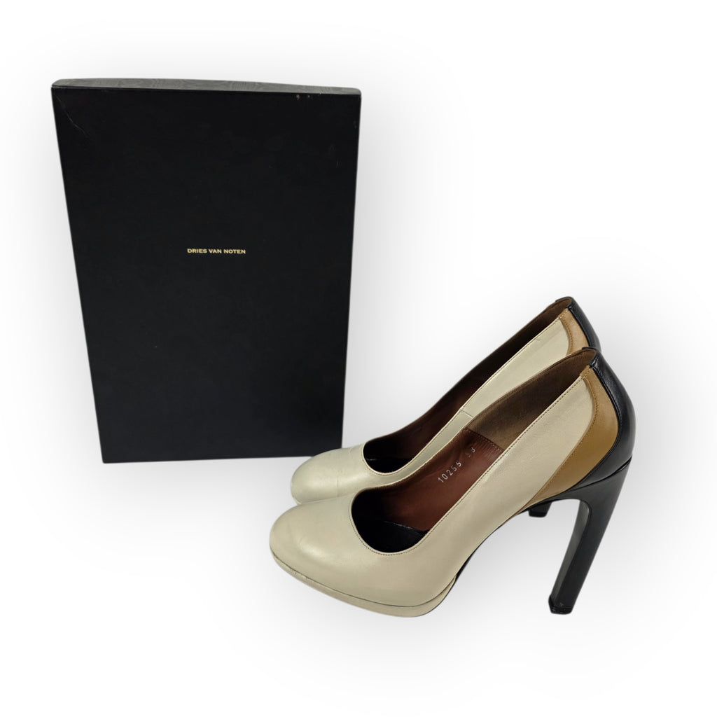 Dries Van Noten colourblock leren pumps maat 38 met doos tweedehands dames designer