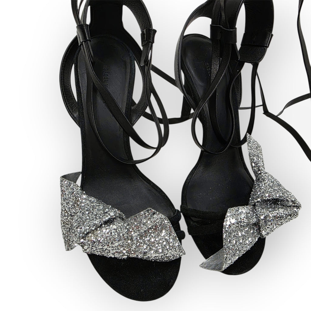 Isabel Marant bow glitter hakken Akynn zwart zilver 36 tweedehands dames designer