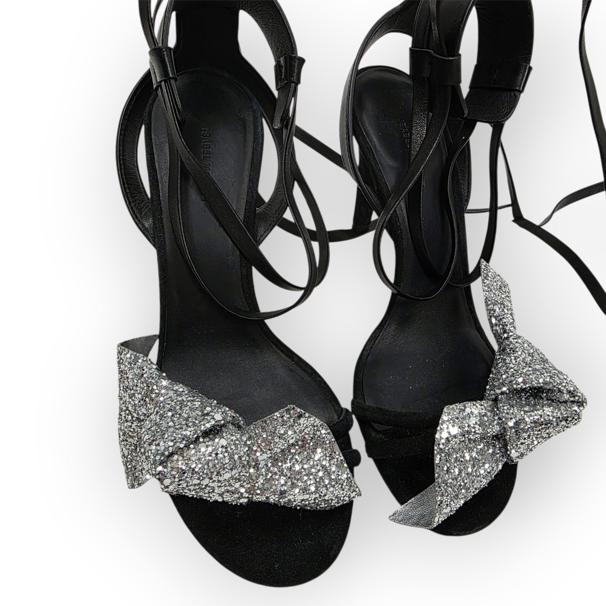 Isabel Marant bow glitter hakken Akynn zwart zilver 36 tweedehands dames designer