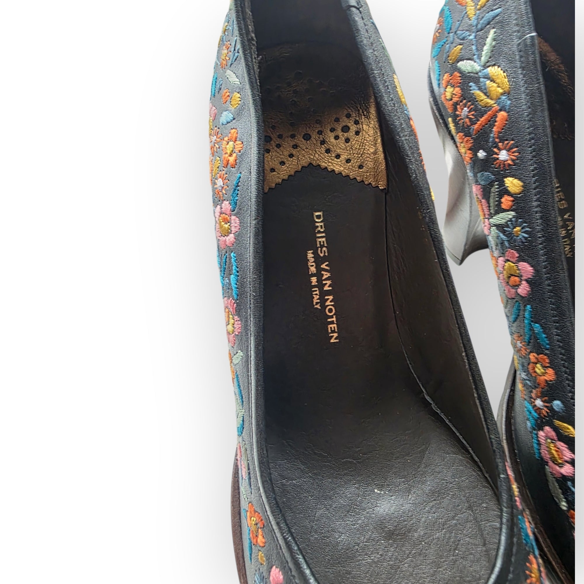 Dries van Noten geborduurde leren pumps maat 40,5 bruin tweedehands dames designer