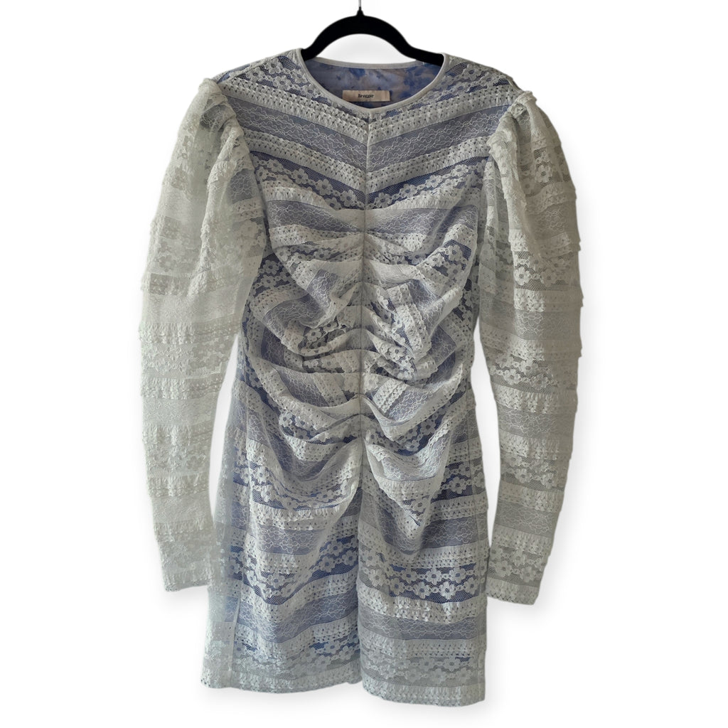 Brogger alva korte kanten jurk wit blauw 38 M tweedehands dames designer