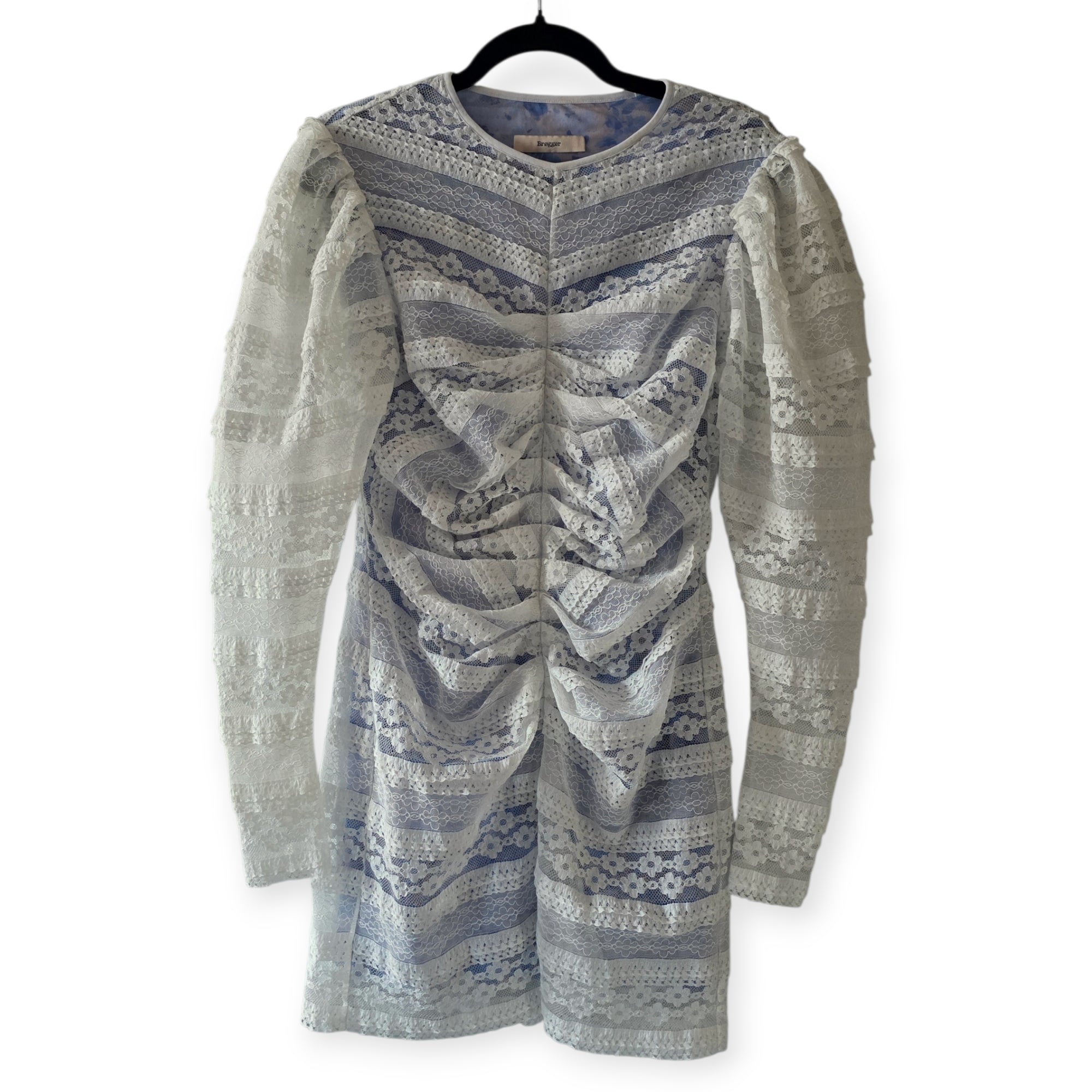 Brogger alva korte kanten jurk wit blauw 38 M tweedehands dames designer