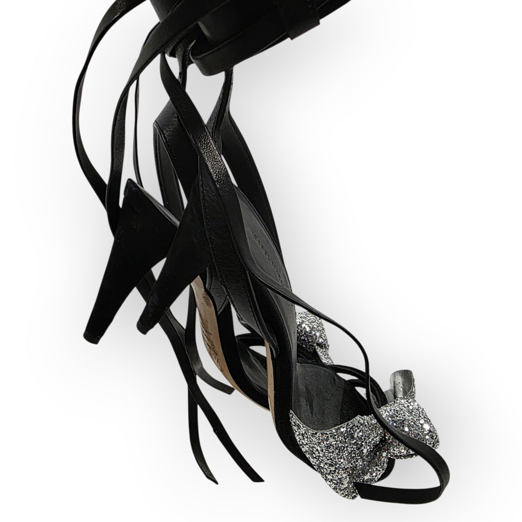 Isabel Marant bow glitter hakken Akynn zwart zilver 36 tweedehands dames designer