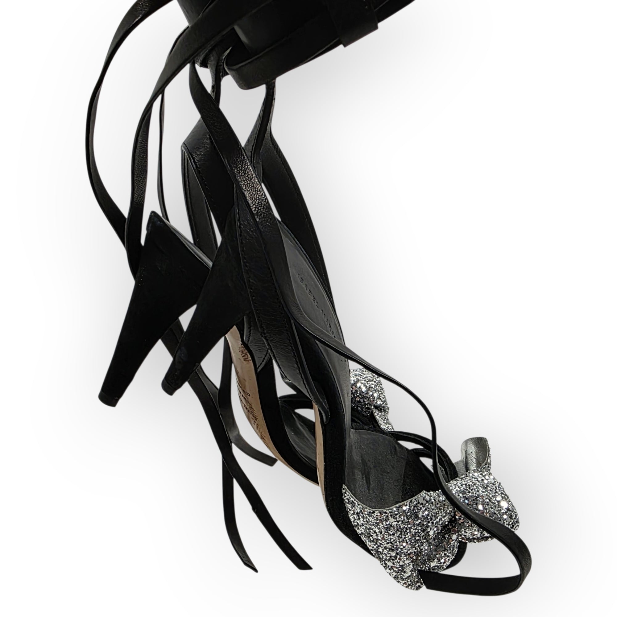 Isabel Marant bow glitter hakken Akynn zwart zilver 36 tweedehands dames designer