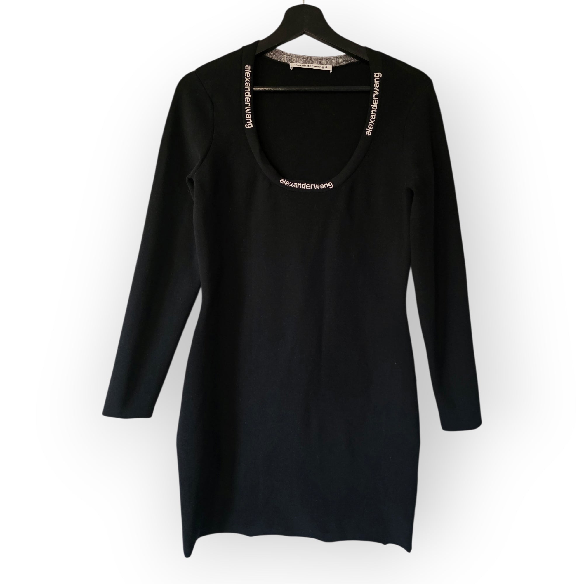 T.Alexander Wang zwart logo bodycon mini‑jurk maat L 38/40 tweedehands dames designer