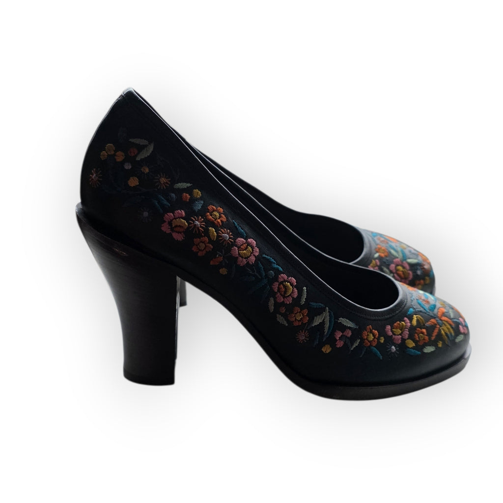 Dries van Noten geborduurde leren pumps maat 40,5 bruin tweedehands dames designer