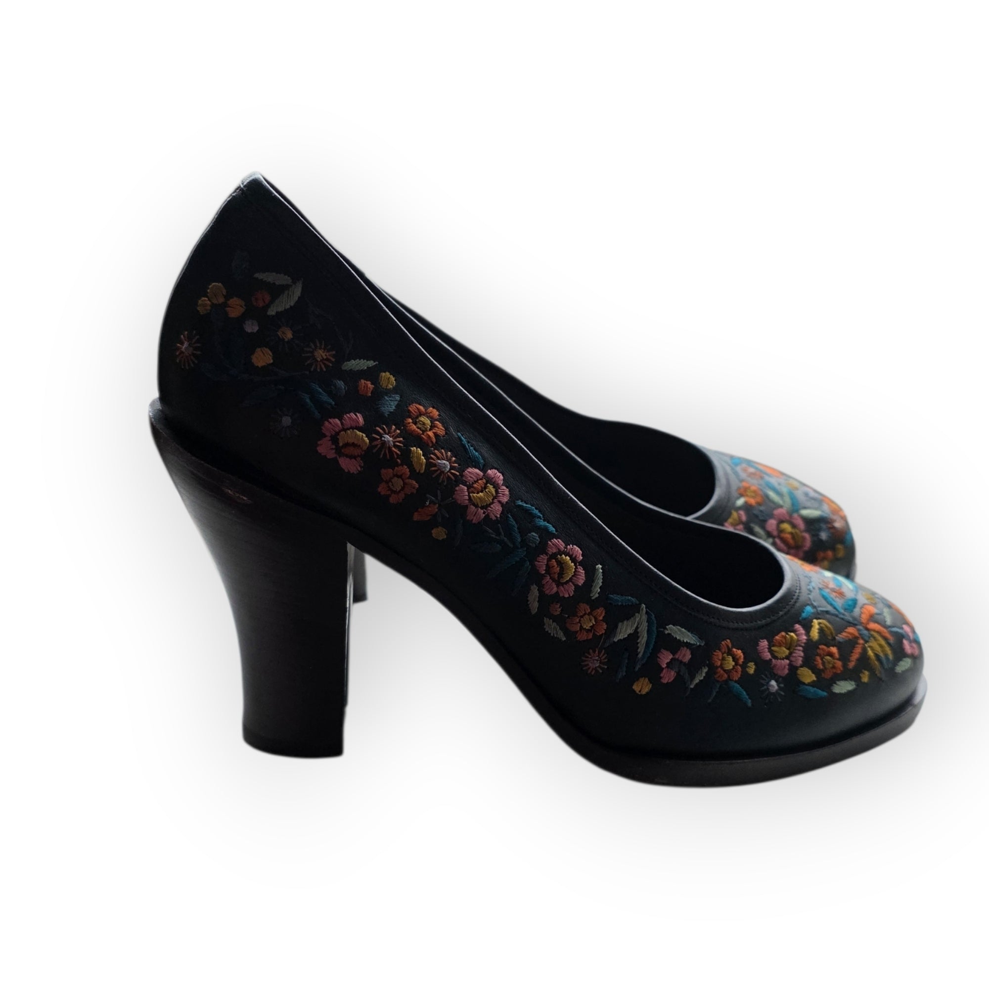 Dries van Noten geborduurde leren pumps maat 40,5 bruin tweedehands dames designer