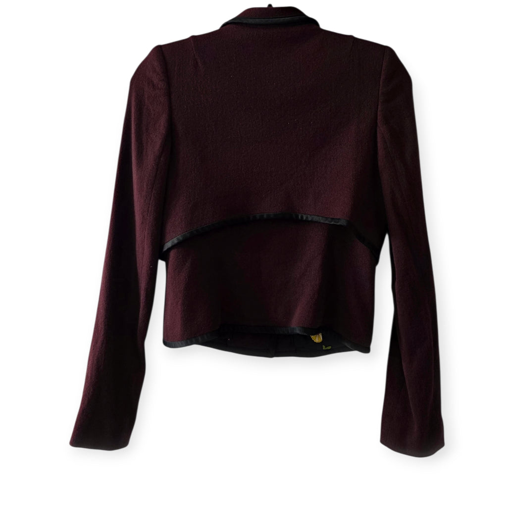 Temperley London kort warm jasje jack bordeaux rood wol zijden S/M tweedehands dames designer