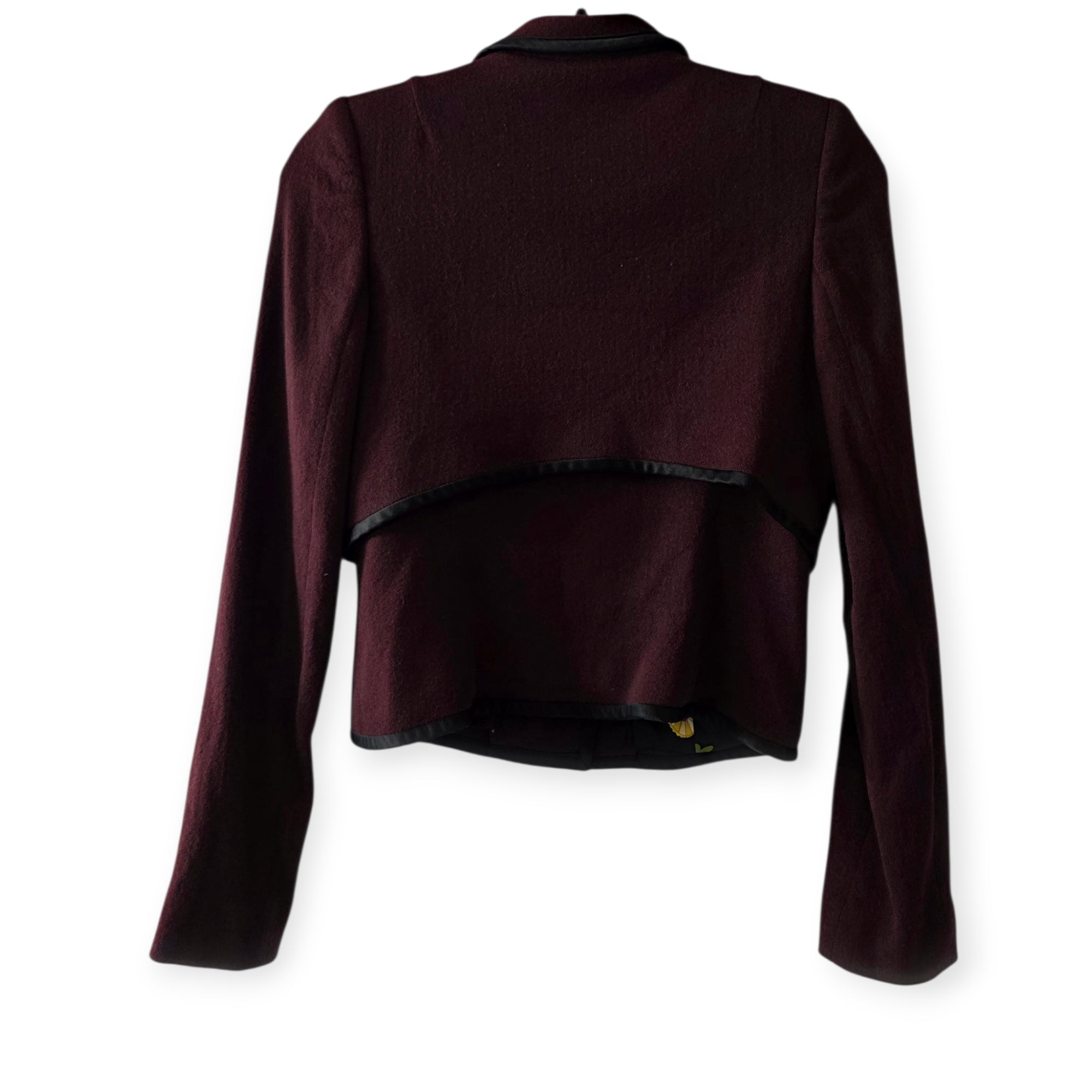 Temperley London kort warm jasje jack bordeaux rood wol zijden S/M tweedehands dames designer