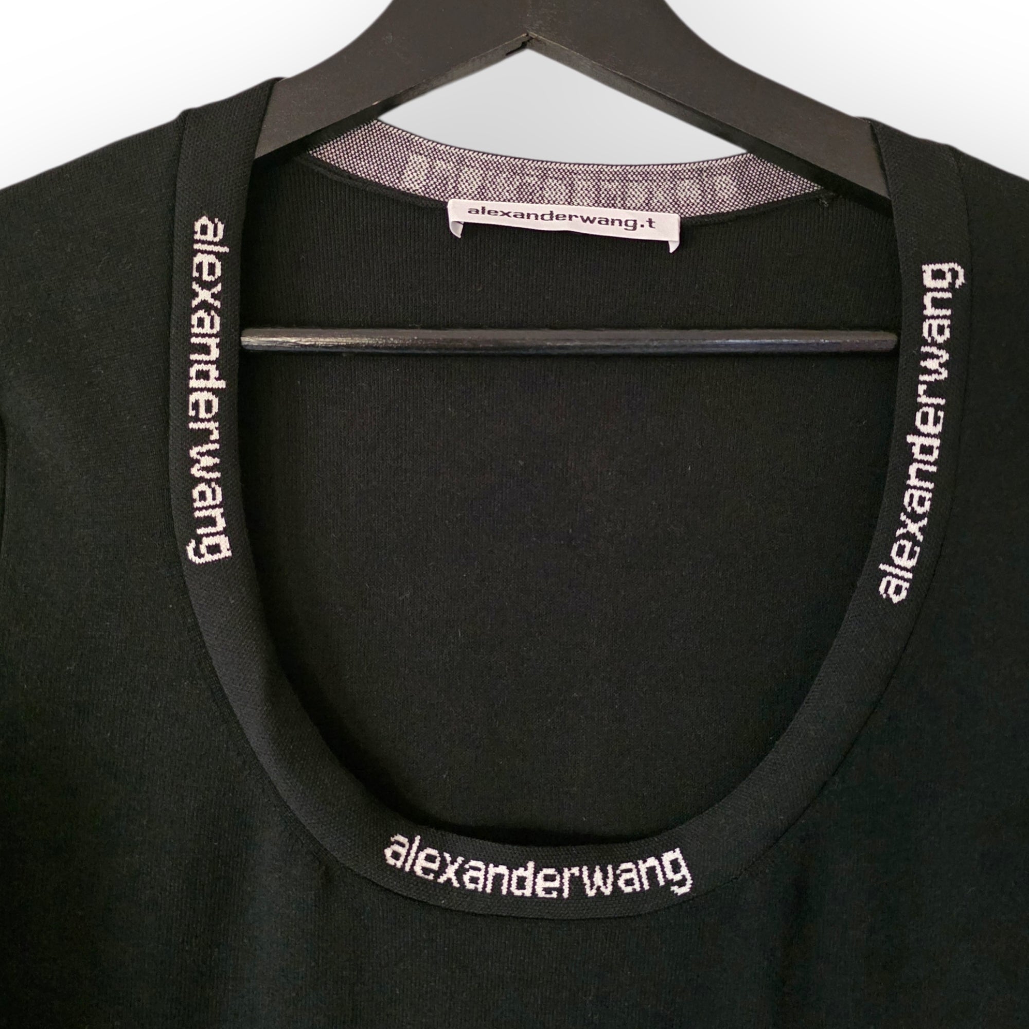 T.Alexander Wang zwart logo bodycon mini‑jurk maat L 38/40 tweedehands dames designer