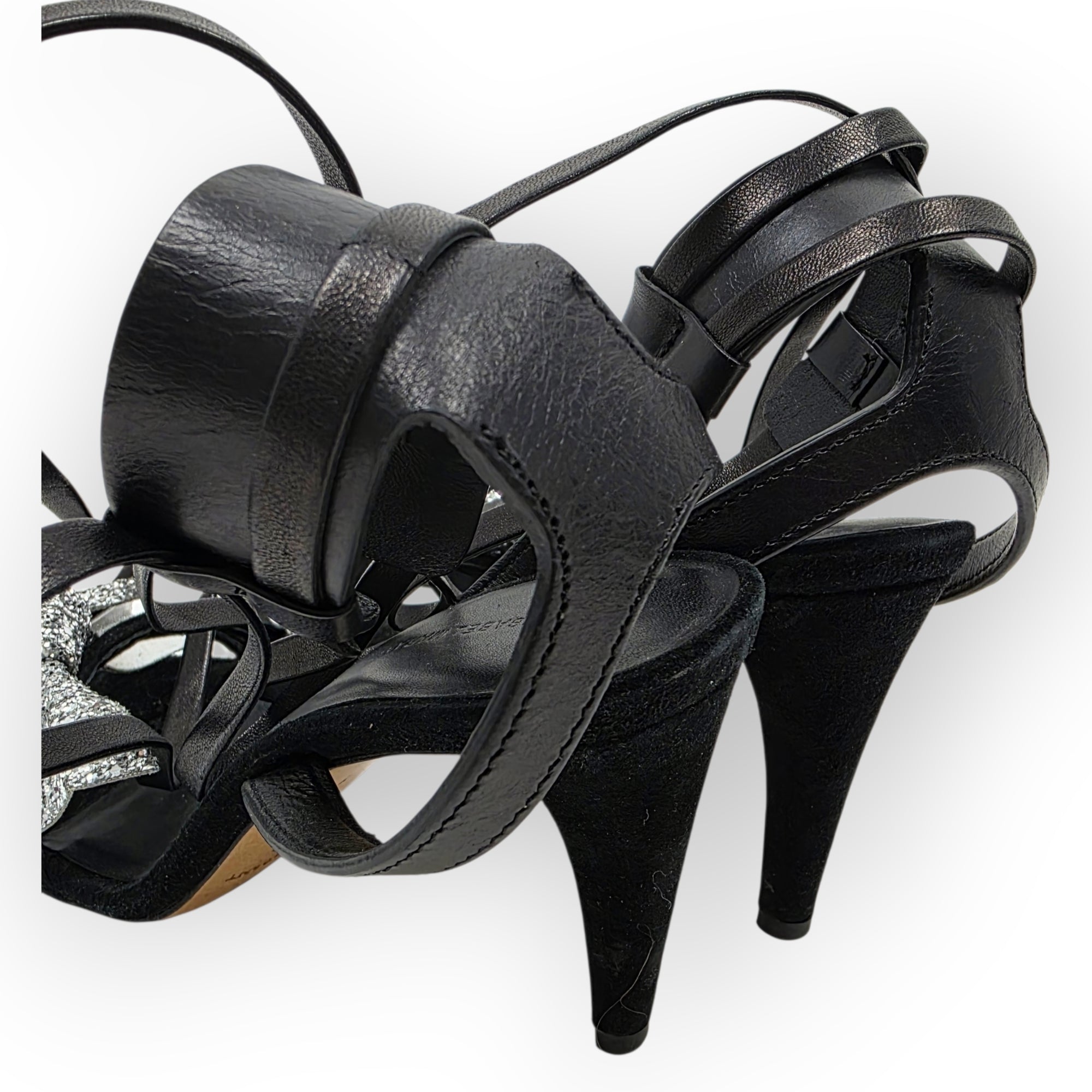 Isabel Marant bow glitter hakken Akynn zwart zilver 36 tweedehands dames designer