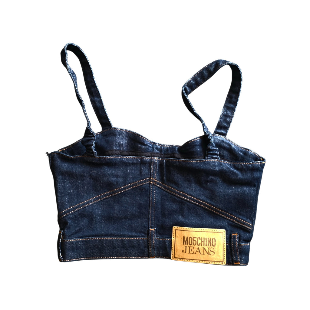 Moschino denim crop top bustier corset blauw M 38 tweedehands dames designer