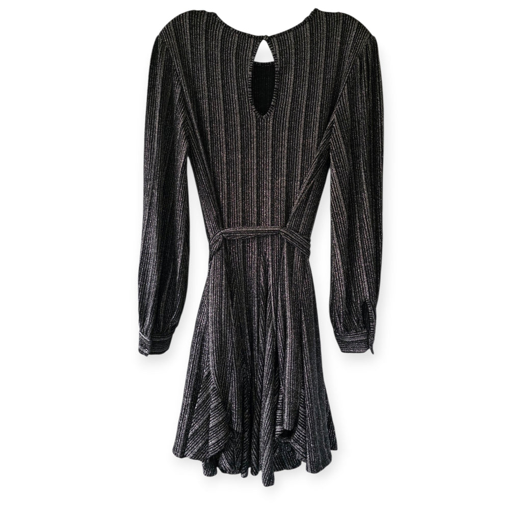 Retrofete metallic korte jurk zwart zilver M 38 tweedehands dames designer