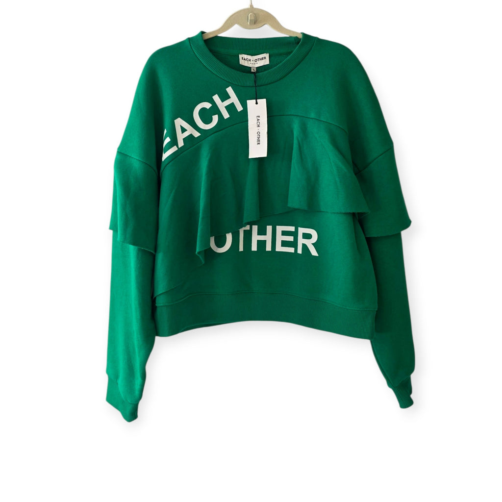 Each x Other ruffled korte trui sweater print logo groen xl 42 tweedehands dames designer