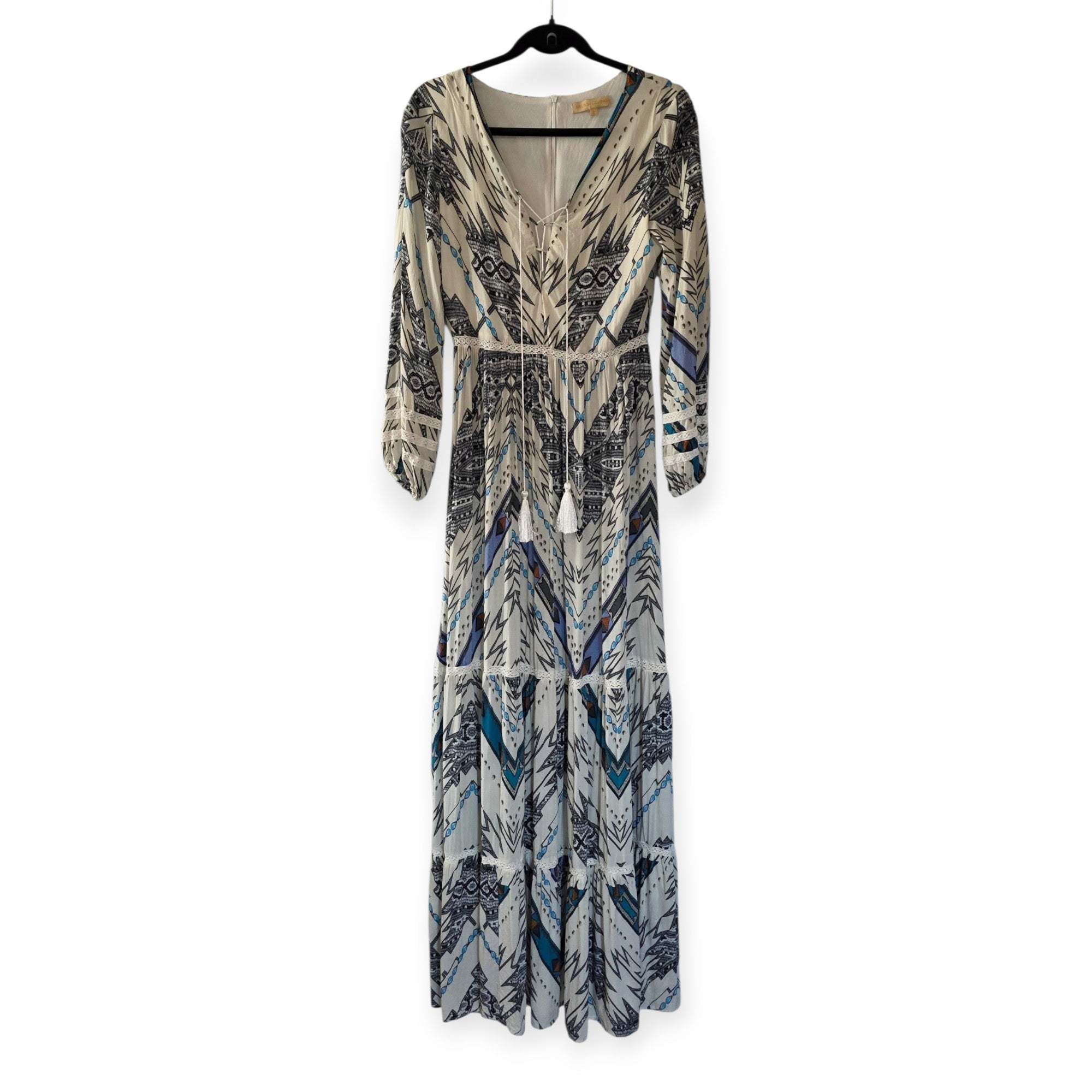 Melissa Odabash lange maxi jurk wit blauw S pre-loved