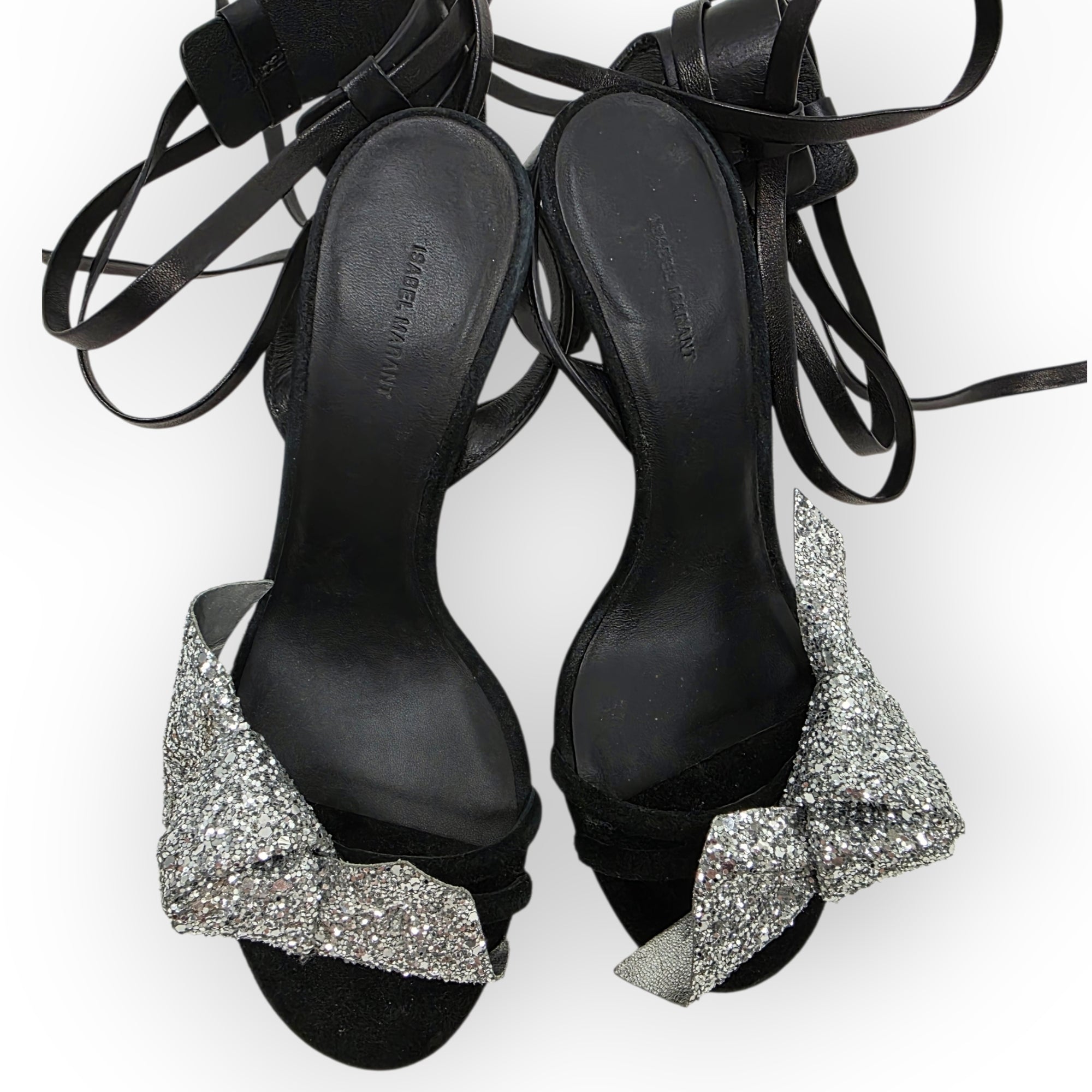 Isabel Marant bow glitter hakken Akynn zwart zilver 36 tweedehands dames designer