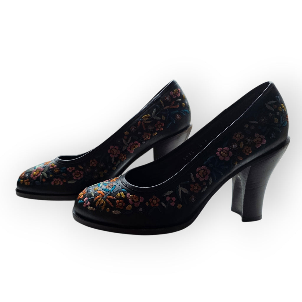 Dries van Noten geborduurde leren pumps maat 40,5 bruin tweedehands dames designer
