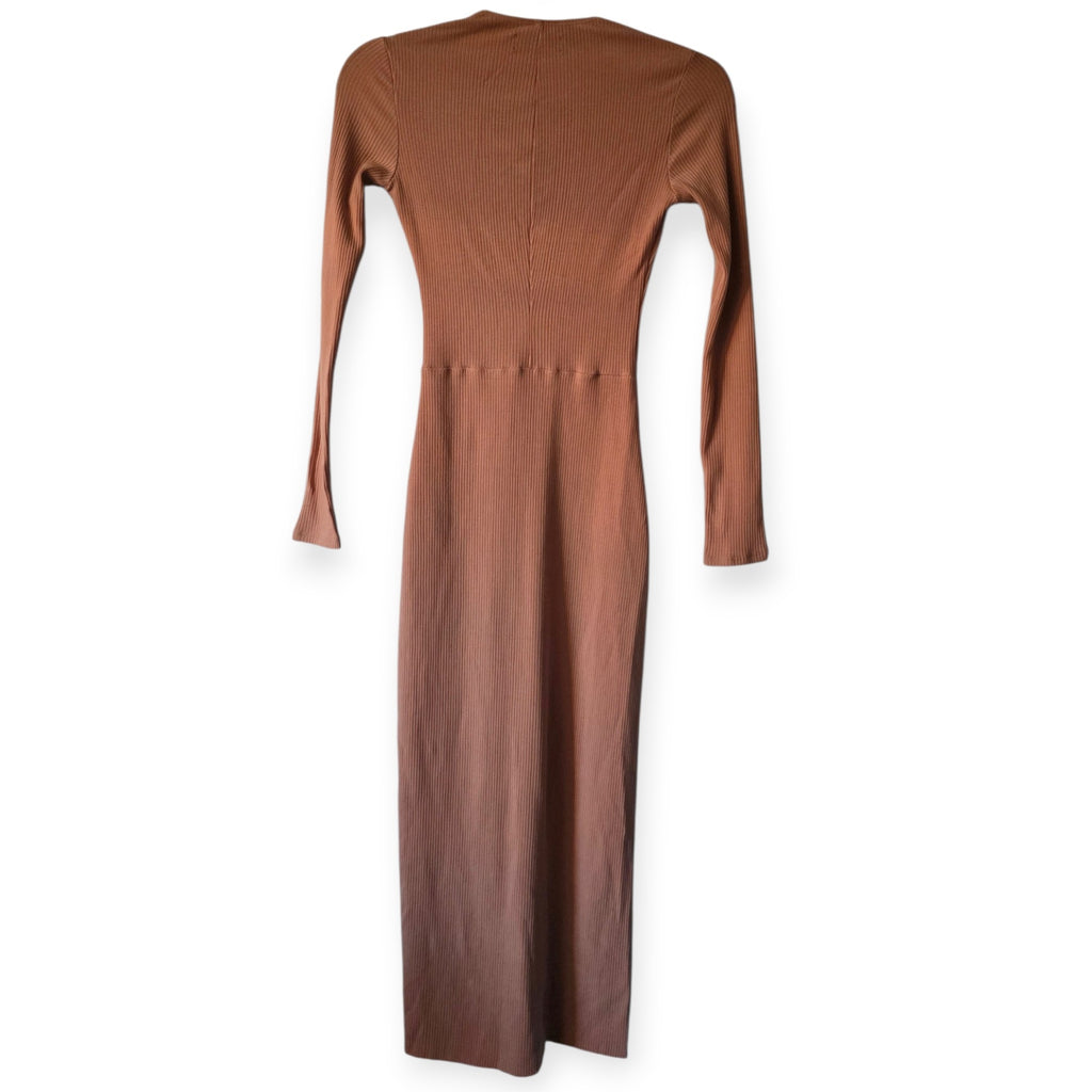Reformation midi touwtjes rib jurk Adison bruin roze bush S 36 tweedehands dames designer