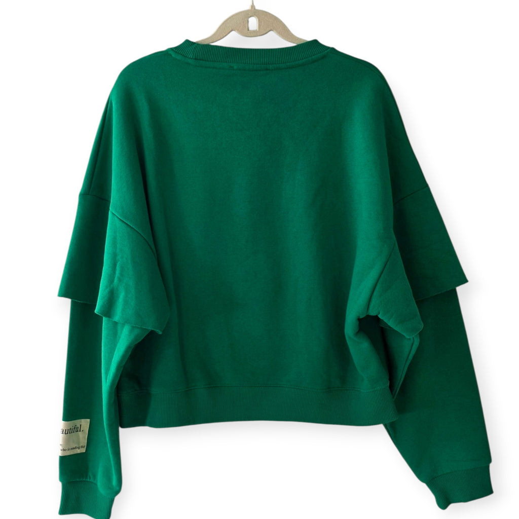 Each x Other ruffled korte trui sweater print logo groen xl 42 tweedehands dames designer